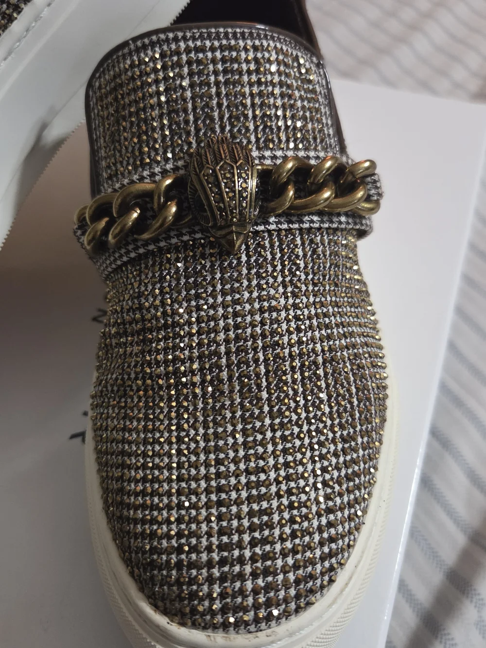 Kurt Geiger Brown Sparkle Chain Slip-On Sneakers